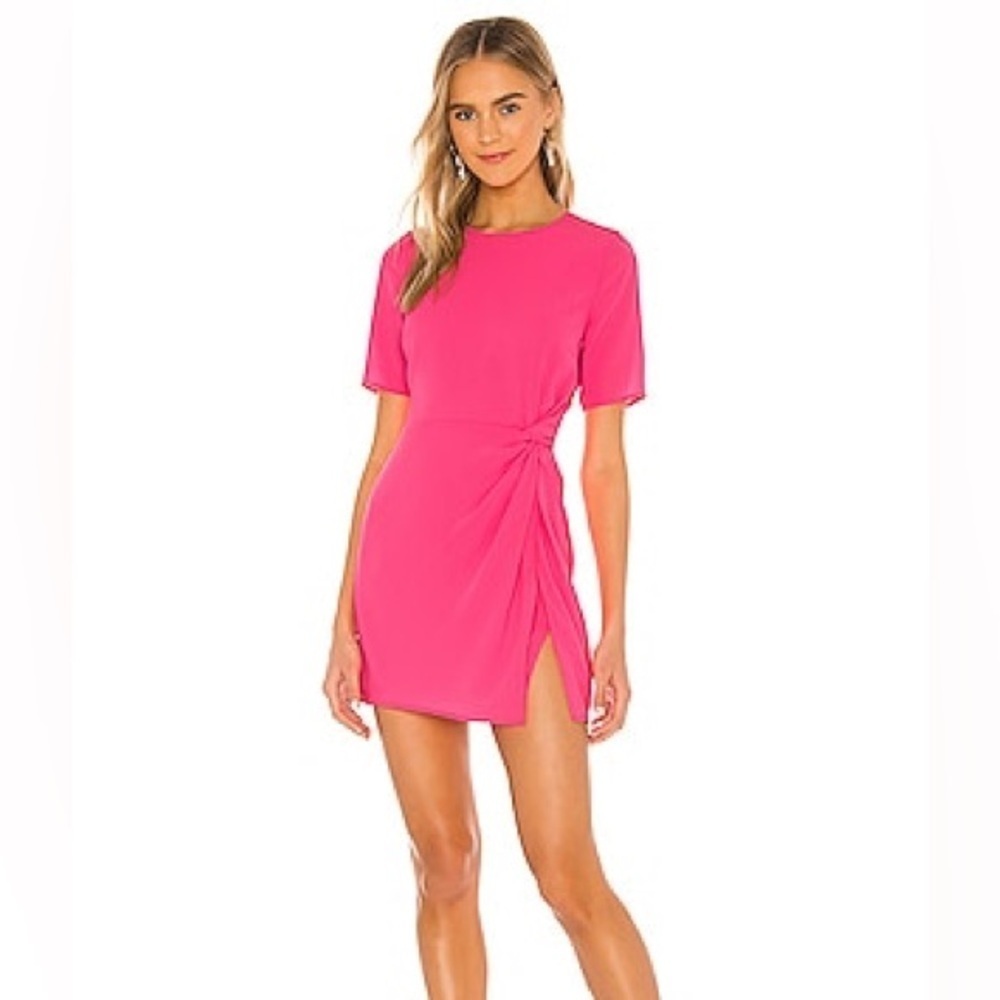 NEW NBD Revolve Lottie Short Sleeve‎ Pleated Mini Dress in Neon Pink Size Small